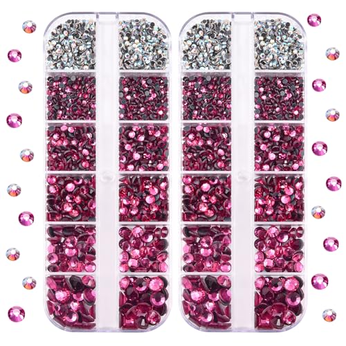 BLINGINBOX DMC Hotfix-Strasssteine, 2 Boxen, insgesamt 5200 Stück, gemischte Größe, runde Kristalle, Glas-Edelsteine für die Herstellung von Modeschmuck (Rose) von BLINGINBOX