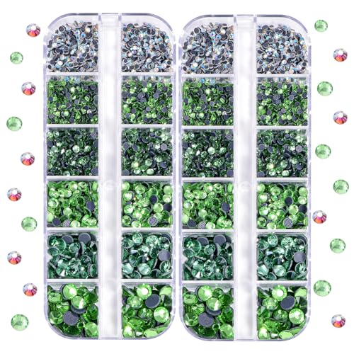Blinginbox DMC Hotfix Strasssteine, 2 Boxen, insgesamt 5200 Stück, gemischte Größe, runde Kristalle, Glassteine für Kostümschmuckherstellung (Lt.Peridot) von BLINGINBOX