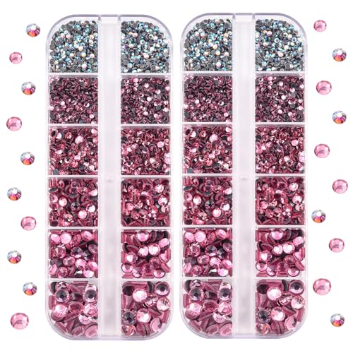 BLINGINBOX DMC Hotfix-Strasssteine, 2 Boxen, insgesamt 5200 Stück, verschiedene Größen, runde Kristalle, Glassteine für die Herstellung von Modeschmuck (hellrosa) von BLINGINBOX