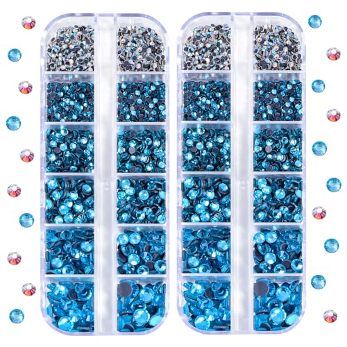 BLINGINBOX DMC Hotfix-Strasssteine, insgesamt 5200 Stück, gemischte Größen, runde Kristalle, Glassteine für Kostümschmuckherstellung (Aquamarin) von BLINGINBOX