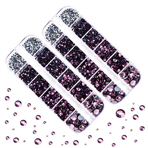 BLINGINBOX DMC Hotfix-Strasssteine, insgesamt 5200 Stück, gemischte Größen, runde Kristalle, Glassteine für Kostümschmuckherstellung (Lt.Amethyst) von BLINGINBOX
