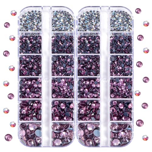 BLINGINBOX DMC Hotfix-Strasssteine, insgesamt 5200 Stück, gemischte Größen, runde Kristalle, Glassteine für Kostümschmuckherstellung (Lt.Amethyst) von BLINGINBOX