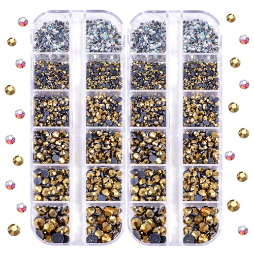 BLINGINBOX DMC Hotfix-Strasssteine, insgesamt 5200 Stück, gemischte Größen, runde Kristalle, Glassteine für Kostümschmuckherstellung (Mine Gold) von BLINGINBOX
