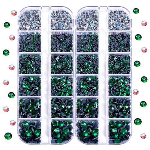 BLINGINBOX DMC Hotfix-Strasssteine, insgesamt 5200 Stück, gemischte Größen, runde Kristalle, Glassteine für Kostümschmuckherstellung (Smaragd) von BLINGINBOX
