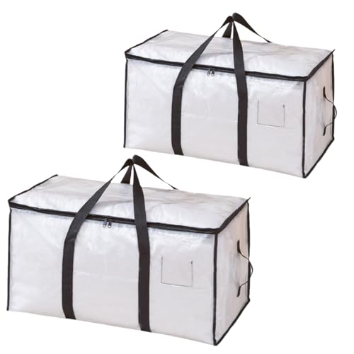 BLIRITEL Transparente, extra große Umzugstaschen, robuste, wasserdichte Aufbewahrungstasche mit verstärkten Griffen und Reißverschlüssen, transparenter Organizer für Kleidung, Bettwäsche, Schlafsaal von BLIRITEL