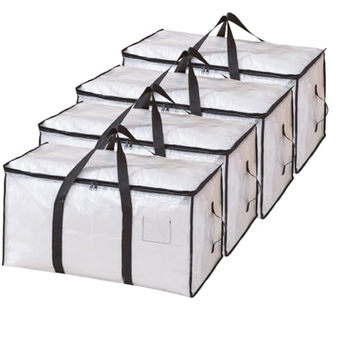 BLIRITEL Transparente, extra große Umzugstaschen, robuste, wasserdichte Aufbewahrungstasche mit verstärkten Griffen und Reißverschlüssen, transparenter Organizer für Kleidung, Bettwäsche, Schlafsaal von BLIRITEL