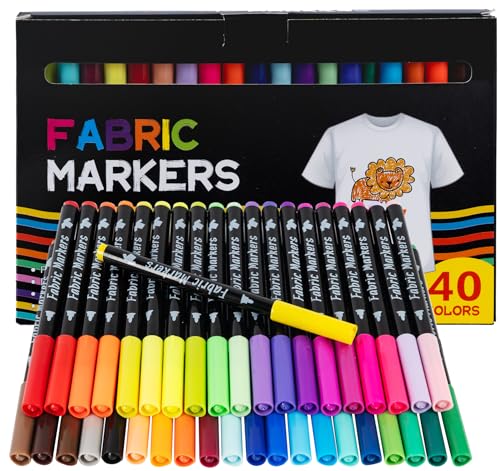 BLISSIQUEE Textilstifte Waschmaschinenfest, 40 Farben textilfarbe Permanent stoffmalstifte für stoffbeutel zum bemalen,T-Shirts, Stoffbeutel, Schuhe, Basteln, Geschenk von BLISSIQUEE