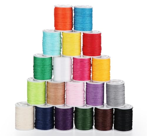 BLISSIQUEE Gewachste Baumwollschnur 1mm, 10m/Rollen 20 Farben Reißfest Nylonfaden Makramee Band für Armbänder Schmuckherstellung Basteln Handwerk Nähen von BLISSIQUEE