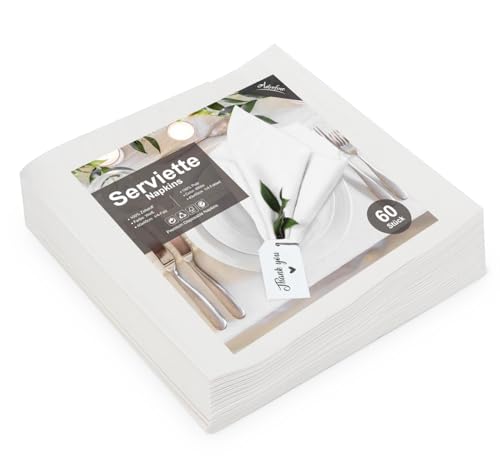 BLISSIQUEE Servietten Weiß, 60 Stück 40x40 cm 3-lagig Servietten Hochzeit für Geburtstag Kommunion Taufe Deko Tischdekoration BLISSIQUEE Servietten Weiß, 60 Stück 40x40 cm 3-lagig Servietten Hochzeit für Geburtstag Kommunion Taufe Deko Tischdekoration von BLISSIQUEE