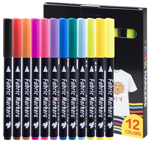 BLISSIQUEE Textilstifte Waschmaschinenfest, 12 Farben textilfarbe Permanent stoffmalstifte für stoffbeutel zum bemalen,T-Shirts, Stoffbeutel, Schuhe, Basteln, Geschenk von BLISSIQUEE