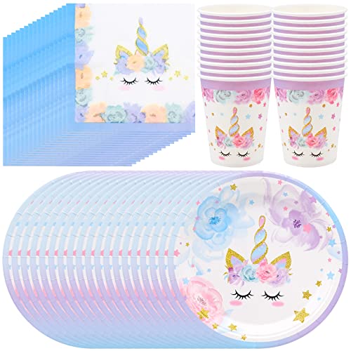 BLLREMIPSUR 16 Gäste Einhorn Geburtstag Geschirr Kit mit Pappteller Tassen Servietten, Einhorn Partyzubehör Geburtstagsdeko Set für Kinder Geburtstagsparty Baby Shower Hochzeit von BLLREMIPSUR