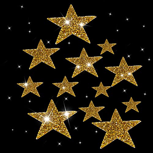 BLMHTWO 12 Stück AufbüGelbilder, Flicken zum AufbüGeln Sterne zum AufbüGeln Gold 4 GrößEn Glitzer Strass Sterne zum AufnäHen Gold für Jeans T-Shirts Jacken von BLMHTWO