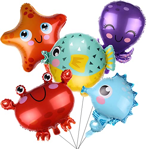 BLMHTWO 5 Stück Unter dem Meer Luftballons Ozean Folienballons Seepferdchen Seestern Globefish Krabbe Oktopus Fisch Ballon Meer Tier Ballon für Geburtstag, Ozean Thema Party Dekorationen BLMHTWO 5 Stück Unter dem Meer Luftballons Ozean Folienballons Seepferdchen Seestern Globefish Krabbe Oktopus Fisch Ballon Meer Tier Ballon für Geburtstag, Ozean Thema Party Dekorationen von BLMHTWO