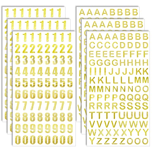 BLMHTWO 6 Blatt Buchstaben Aufkleber gold, Buchstaben Zahlen Aufkleber Selbstklebender Glitter Alphabet und Zahlenaufkleber für Hochzeiten Geschenkverpackungen Partys Einladungen Grußkarten von BLMHTWO