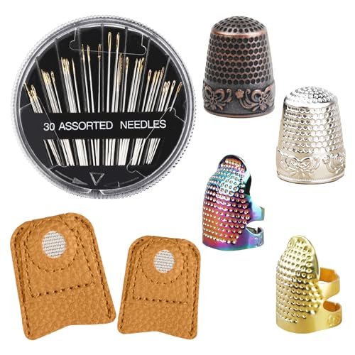 BLMHTWO 6 Stück Fingerhut Nähen, Strickfingerhut mit 30 Nähnadeln Einstellbar Metall Leder Fingerhut Nähen für Nähen, Sticken DIY Handwerk BLMHTWO 6 Stück Fingerhut Nähen, Strickfingerhut mit 30 Nähnadeln Einstellbar Metall Leder Fingerhut Nähen für Nähen, Sticken DIY Handwerk von BLMHTWO