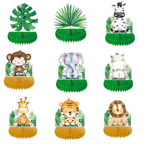 BLMHTWO 9 Stück Tischdeko Safari, Tischdeko Dschungel Grüne Waben Dschungel Geburtstag Dekoration für Geburtstage, Themenpartys, Dschungelpartys von BLMHTWO