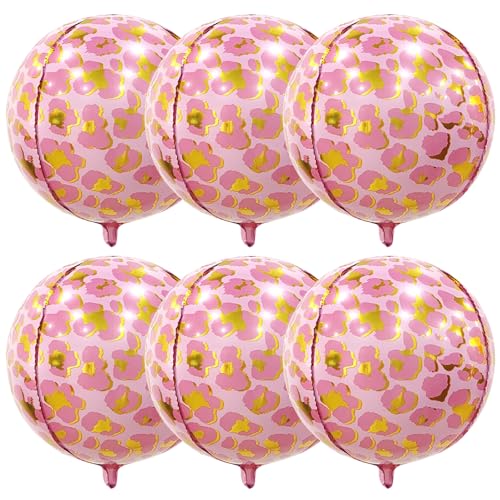 BLMHTWO Leoparden-Luftballons, riesig, 55,9 cm, runde Form, Leopardenmuster, Folienballon, Gepard, Helium-Ballon, Dschungel-Safari-Ballons für Geburtstag, Motto-Party, Hochzeit, Dekorationen (Rosa), 6 von BLMHTWO