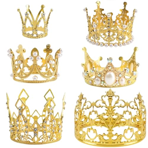 BLMHTWO 6 Stück Mini Krone,Gold Crown Cake Topper Strass Perlenprinzessin Geburtstag Krone Kuchen Topper Dekoration für Hochzeiten, Feiern, Partys von BLMHTWO