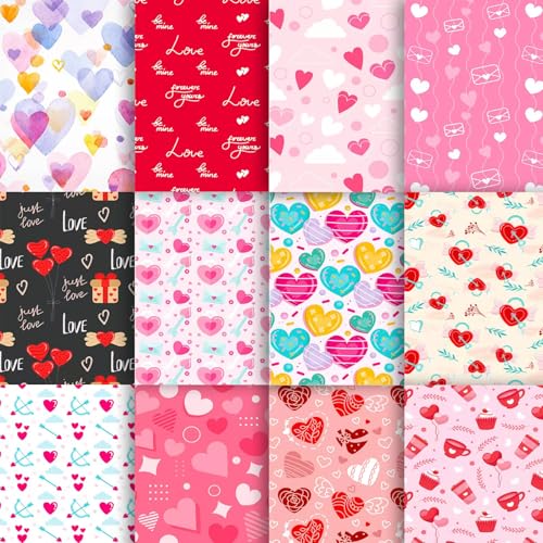 12 Blatt Decoupage-Papier mit Liebesmuster, Scrapbook-Papier, gemustertes Papier, dekoratives Papier, Bastelpapier, DIY-Dekorationspapier für Scrapbooking, Kunsthandwerk, Design (Love 1) von BLNC