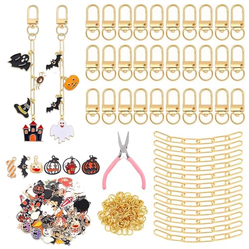 Halloween-Schlüsselanhänger-Bastelset mit Kürbis-Anhänger, Metall-Schlüsselanhänger, Zubehör für Schmuckherstellung, 237-teilig Halloween-Schlüsselanhänger-Bastelset mit Kürbis-Anhänger, Metall-Schlüsselanhänger, Zubehör für Schmuckherstellung, 237-teilig von BLNGET