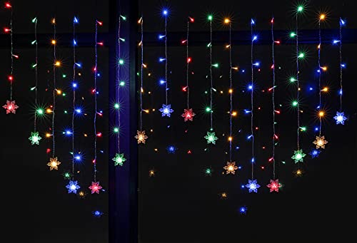 BLOOMWIN 2x1M LED, Schneeflocken Lichtervorhang Bunt, USB Weihnachtesbeleuchtung 8 Modi Lichterkettenvorhang 104LEDs Stimmungslichter für Balkon, Fenster, Hochzeit, Weihnachten IP44 Lichterkette von BLOOMWIN