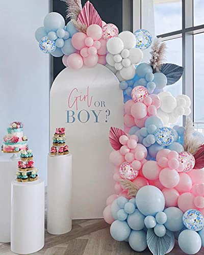 Blau Rosa Weiße Luftballons Girlande, BLOOMWIN Boy or Girl Gender Reveal Baby Party Deko Set, Ballons Pastellfarben Gewölbt Bogen für Babyshower Dekoration von BLOOMWIN