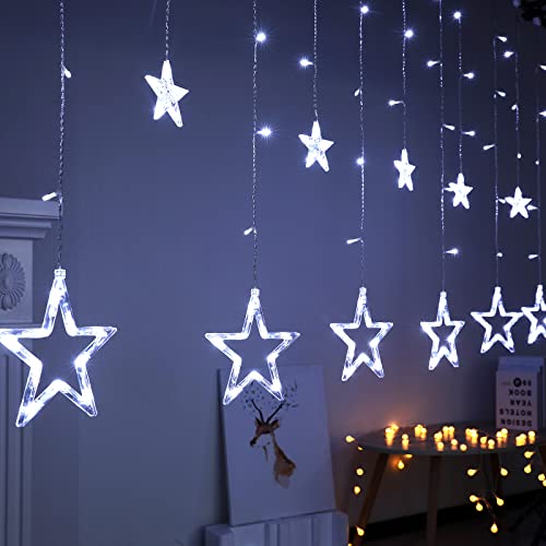 BLOOMWIN Fensterdeko Weihnachten Beleuchtet- Lichtervorhang- 2x1M Sterne Lichterkette Fenster 8 Modi Lichterkette Innen- Weihnachtsdeko Fenster Beleuchtet, USB Lichterketten Vorhang IP44 Kaltweiß von BLOOMWIN