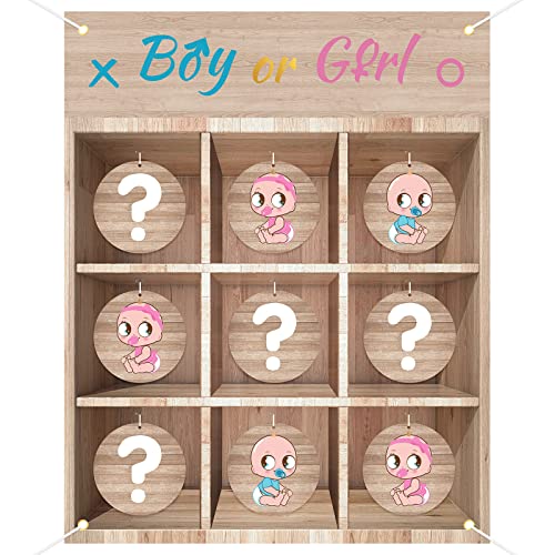BLOOMWIN Gender Reveal Party Spiele - Baby Gender Reveal Tic Tac Toe Babyparty Ratespiel X and O Brettspiel - Gender Reveal Ideen Boy and Girl Party Deko Hintergrund von BLOOMWIN