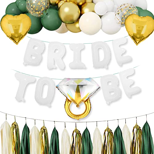 BLOOMWIN JGA Deko Frauen Grün - Bride to be Grün Gold Weiß Luftballons Set Junggesellenabschied Frauen Dekoration Accessoires Folienballons Quasten Girlande von BLOOMWIN