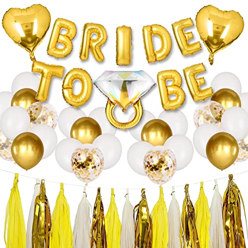 BLOOMWIN JGA Deko Frauen Luftballons Set Gold Junggesellenabschied Dekoration Accessoires Bride To Be Ballon Girlande Folienballons Quasten Konfetti Luftballons von BLOOMWIN