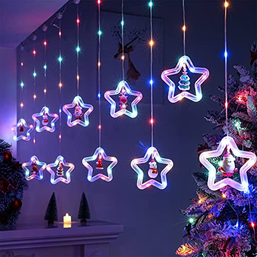 BLOOMWIN Lichterkettenvorhang Fenster Weihnachtsdeko, Sterne Lichtervorhang mit Weihnachtsschmuck, Weihnachtsbeleuchtung Fenster Lichterkette Innen 3m 8 Modi USB Bunt BLOOMWIN Lichterkettenvorhang Fenster Weihnachtsdeko, Sterne Lichtervorhang mit Weihnachtsschmuck, Weihnachtsbeleuchtung Fenster Lichterkette Innen 3m 8 Modi USB Bunt von BLOOMWIN
