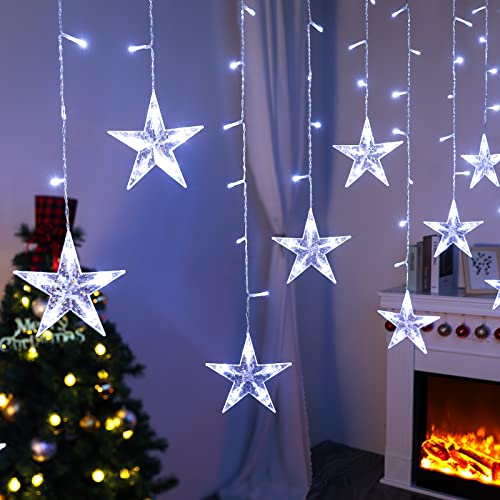 BLOOMWIN Lichtervorhang- 3x0,75M Sterne Lichterkette Fenster 8 Modi Beleuchtete Fensterdeko Weihnachten-Lichterkette Innen- Weihnachtsdeko Fenster Beleuchtet, USB Lichterketten Vorhang IP44 Kaltweiß von BLOOMWIN