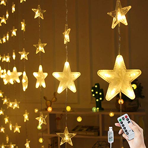 BLOOMWIN Lichtervorhang 80 Sterne Lichterkettenvorhang USB 2x1,6M 144LEDs Stimmungslichter 8 Modi IP44 Weihnachtsbeleuchtung LED Weihnachtsdeko Lichterkette Feiertage Weihnachten Party Hochzeit von BLOOMWIN