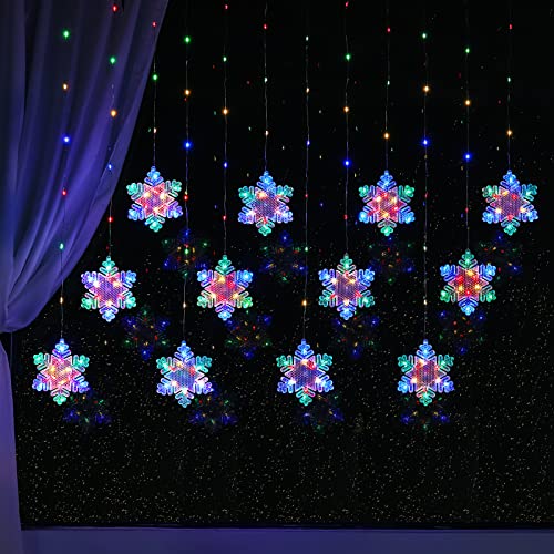 BLOOMWIN Schneeflocken Lichtervorhang Bunt 3m, USB Weihnachtesbeleuchtung Fenster Stimmungslichter Fensterbeleuchtung Innen Lichterkettenvorhang für Schlafzimmer Winter Weihnachten Deko von BLOOMWIN