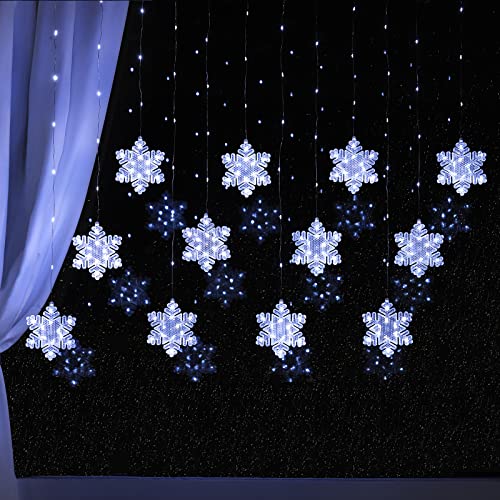 BLOOMWIN Schneeflocken Lichtervorhang Kaltweiß 3m, USB Weihnachtesbeleuchtung Fenster Stimmungslichter Fensterbeleuchtung Innen Lichterkettenvorhang für Schlafzimmer Winter Weihnachten Deko von BLOOMWIN