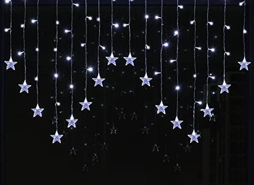 BLOOMWIN Sternenvorhang Lichterkette Weihnachten Kaltweiß 2x1M, Lichtervorhang Weihnachtsbeleuchtung Fenster, Lichterkette Weihnachtsdeko Fenster Innen, 8 Modi 104 LEDs USB Lichterkettenvorhang von BLOOMWIN