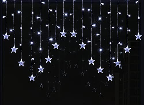 BLOOMWIN Sternenvorhang Lichterkette Weihnachten Kaltweiß 2x1M, Lichtervorhang Weihnachtsbeleuchtung Fenster, Lichterkette Weihnachtsdeko Fenster Innen, 8 Modi 104 LEDs USB Lichterkettenvorhang von BLOOMWIN