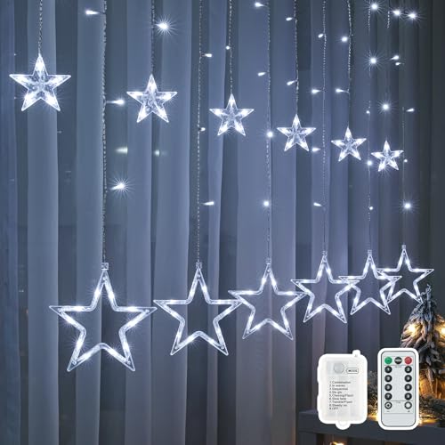 BLOOMWIN Weihnachtsbeleuchtung Fenster Lichtervorhang Innen - 2M 138 LED Stern Weihnachtsdeko Fenster Beleuchtet, Lichterkette Weihnachten Deko für Fensterdeko Zimmer, Kaltweiß Batterie BLOOMWIN Weihnachtsbeleuchtung Fenster Lichtervorhang Innen - 2M 138 LED Stern Weihnachtsdeko Fenster Beleuchtet, Lichterkette Weihnachten Deko für Fensterdeko Zimmer, Kaltweiß Batterie von BLOOMWIN