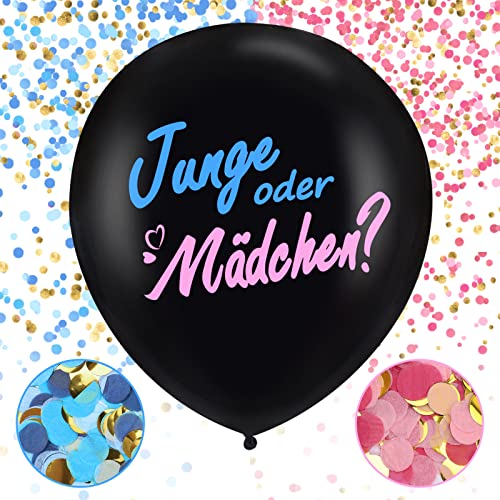 Gender Reveal Ballon XXL - BLOOMWIN 91cm Junge oder Mädchen Überraschung Ballon für Geschlecht Baby Verraten, Boy or Girl Gender Reveal Party Deko Luftballon mit Konfetti Rosa Blau von BLOOMWIN