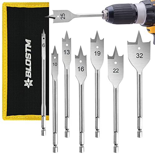 BLOSTM Flachfräsbohrer Set - 8-teiliges Fräsbohrer Holz Bohrer Set für Holzbearbeitung, 6-32mm Flachbohrer Holzbohrer Set aus Kohlenstoffstahl mit Sechskantschaft - mit Aufbewahrungstasche BLOSTM Flachfräsbohrer Set - 8-teiliges Fräsbohrer Holz Bohrer Set für Holzbearbeitung, 6-32mm Flachbohrer Holzbohrer Set aus Kohlenstoffstahl mit Sechskantschaft - mit Aufbewahrungstasche von BLOSTM
