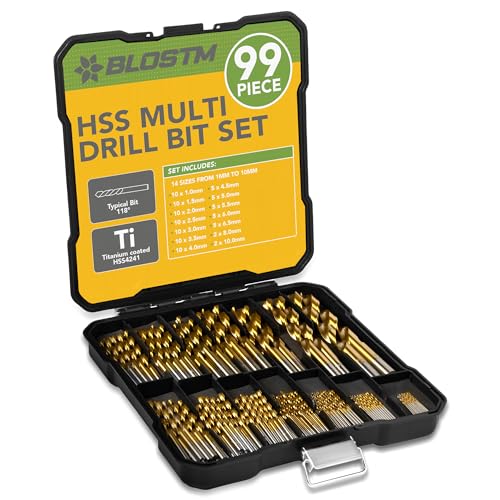 BLOSTM HSS Bohrer Set 99-Teiliges - Metallbohrer mit Metrische Größen von 1mm bis 10mm, Beschichtet Titan Bohrer Set für Metall, Holz, Kunststoff in Beschriftetem Bohrerkoffer (99 PCS) von BLOSTM