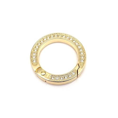 BLPOTA Kristall-Strass-Dekor, Diamant-Feder-O-Ring, zu öffnende Ledertasche, Handtasche, Gürtelschnalle, Anhänger, Schlüssel-Druckknopf-Clip (Color : Light Gold, Size : Inner Diameter 25mm) von BLPOTA