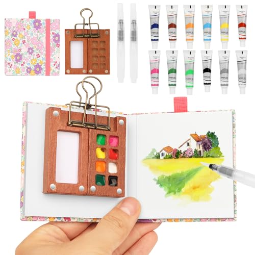 Pocket Aquarell Set,Mini Aquarell Travel Set mit Binder-Clips,Mini Aquarellkasten,Wood Pocket Artist Aquarell-reiseset,Skizzenbuch Palette Set 8 Grids für Maler, Künstler, Studenten Pocket Aquarell Set,Mini Aquarell Travel Set mit Binder-Clips,Mini Aquarellkasten,Wood Pocket Artist Aquarell-reiseset,Skizzenbuch Palette Set 8 Grids für Maler, Künstler, Studenten von BLSFXROE