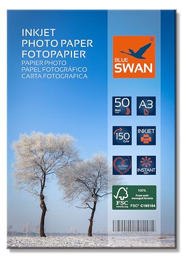 BLUE SWAN 50 Blatt Fotopapier A3 150g hochglanz wasserfest einseitig von BLUE SWAN