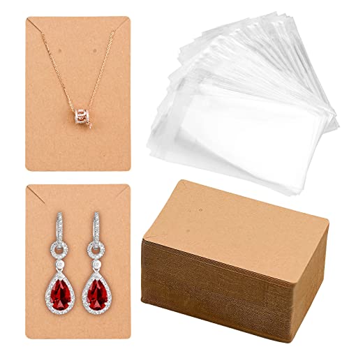 100 Stück Ohrring Display Karten Kraftpapier Schmuck Display Karten Halskette Display-Karten Ohrring Kartenhalter mit 200 Selbstklebenden Beuteln für Verpackung Schmuck Ohrstecker Handgemachte, 9x6cm von BLUESEABUY