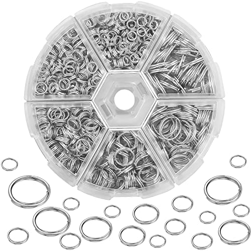 Runde Schlüsselringe 690 Stk Spaltringe Metall 4/5/6/8/10/12mm Sprungring Set Biegeringe Offene Doppelschlaufen Doppelring Biegeringe, Split Ringe für Schlüsselbund Schmuck Bastelarbeiten, Silber Runde Schlüsselringe 690 Stk Spaltringe Metall 4/5/6/8/10/12mm Sprungring Set Biegeringe Offene Doppelschlaufen Doppelring Biegeringe, Split Ringe für Schlüsselbund Schmuck Bastelarbeiten, Silber von BLUESEABUY