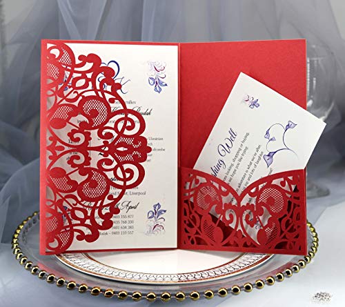 BLUGUL 10 Stück Hochzeit Einladungskarten, Hochzeitskarten, Hollow Floral Design, mit 2 Blanko-Karte, Rot BLUGUL 10 Stück Hochzeit Einladungskarten, Hochzeitskarten, Hollow Floral Design, mit 2 Blanko-Karte, Rot von BLUGUL