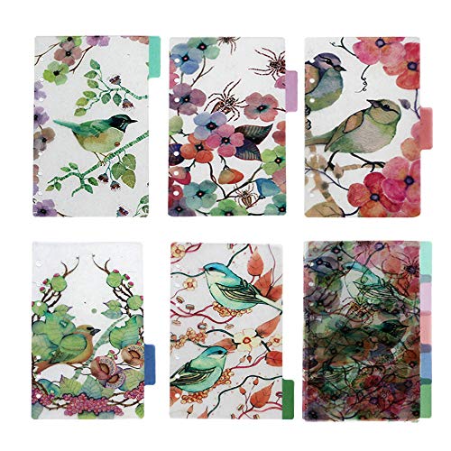 BLUGUL Transparent A5 Register, 6-Loch Registerblätter, für Notizbuch/Reisetagebuch Journal/Planer, Flower and Bird 10pcs von BLUGUL