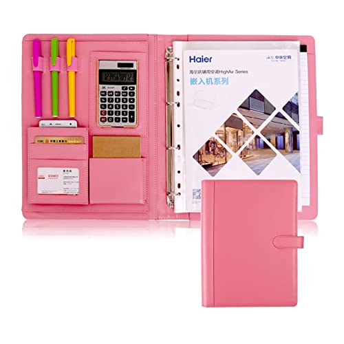 BLUNOA Schreibmappe A4 Konferenzmappe Businessmappe Aus PU Leder Inkl 4 Ringbuchmappe Dokumentenmappe Optimaler Einsatz Für Damen Herren In Büro Schule Und Studium (Color : Pink) von BLUNOA