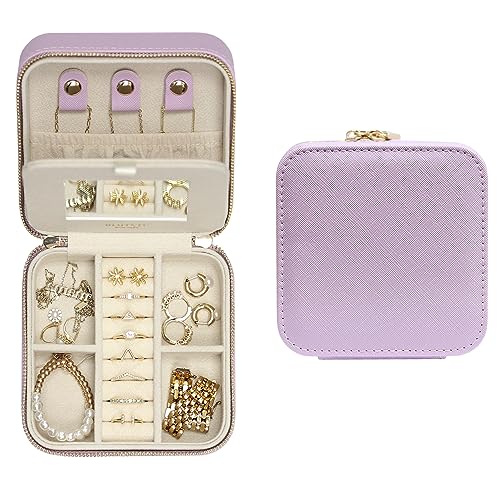 BLUTETE Reise-Schmuckschatulle aus Saffiano-Leder mit Spiegel | tragbare Schmucktasche mit Reißverschluss | mehrere Fächer Schmuck-Organizer | beliebtes Geschenk Schmuckschatulle Ringe Ohrringe BLUTETE Reise-Schmuckschatulle aus Saffiano-Leder mit Spiegel | tragbare Schmucktasche mit Reißverschluss | mehrere Fächer Schmuck-Organizer | beliebtes Geschenk Schmuckschatulle Ringe Ohrringe von BLUTETE